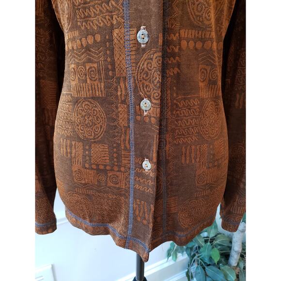 Coldwater Creek Jacket Womens 12 Brown Jacquard Stretch Long Sleeve Button Front - Picture 3 of 13